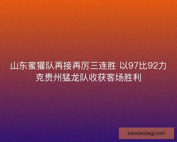 山东蜜獾队再接再厉三连胜 以97比92力克贵州猛龙队收获客场胜利